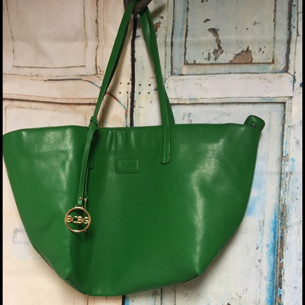 BCBG Paris Green Vegan Leather Large Tote Bag